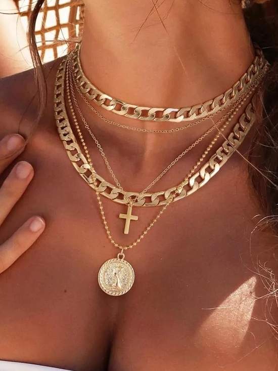 Anthropologie Jewelry - Anthropologie Gold-Tone Layered Necklace Set with Cross & Coin